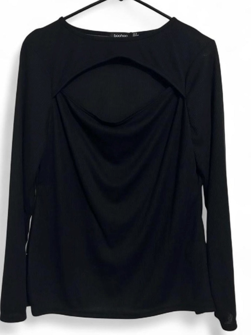 boohoo Keyhole Black Long Sleeve Ribbed Top NWT